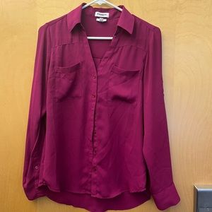 Express Slim Portofino Dress Magenta Shirt